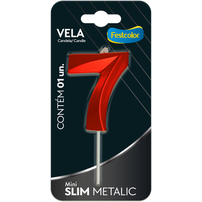Produto Festcolor - VELA MINI SLIM METALLIC VERMELHA N 7