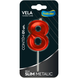 VELA MINI SLIM METALLIC VERMELHA N 8