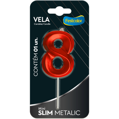 Produto Festcolor - VELA MINI SLIM METALLIC VERMELHA N 8