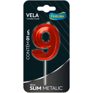 VELA MINI SLIM METALLIC VERMELHA N 9