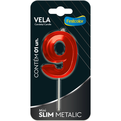 Produto Festcolor - VELA MINI SLIM METALLIC VERMELHA N 9