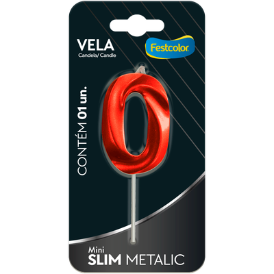 Produto Festcolor - VELA MINI SLIM METALLIC VERMELHA N 0