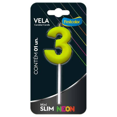 Produto Festcolor - VELA MINI SLIM NEON AMARELA N 3