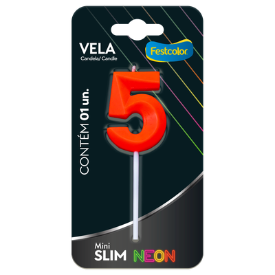Produto Festcolor - VELA MINI SLIM NEON LARANJA N 5