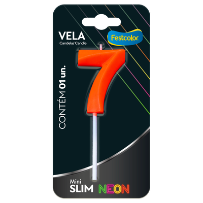 Produto Festcolor - VELA MINI SLIM NEON LARANJA N 7