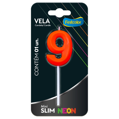Produto Festcolor - VELA MINI SLIM NEON LARANJA N 9