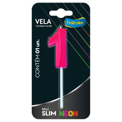 Produto Festcolor - VELA MINI SLIM NEON PINK N 1