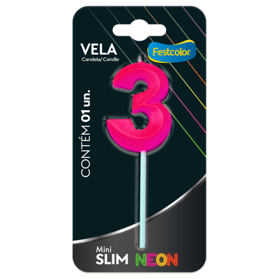 Produto Festcolor - VELA MINI SLIM NEON PINK N 3