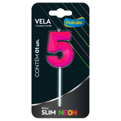 Produto Festcolor - VELA MINI SLIM NEON PINK N 5