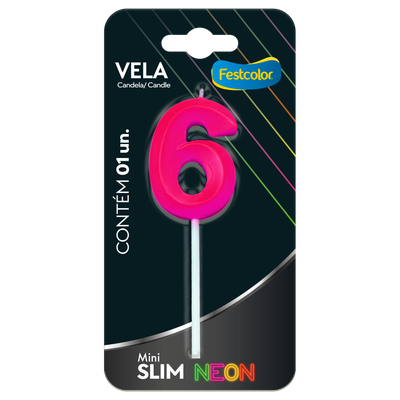 Produto Festcolor - VELA MINI SLIM NEON PINK N 6