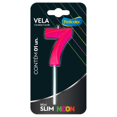Produto Festcolor - VELA MINI SLIM NEON PINK N 7