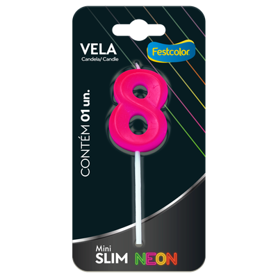 Produto Festcolor - VELA MINI SLIM NEON PINK N 8