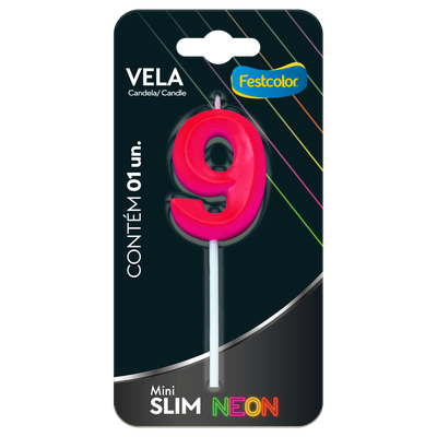 Produto Festcolor - VELA MINI SLIM NEON PINK N 9