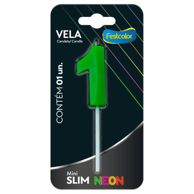 Produto Festcolor - VELA MINI SLIM NEON VERDE N 1
