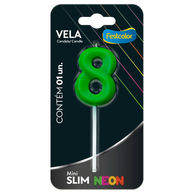 Produto Festcolor - VELA MINI SLIM NEON VERDE N 8