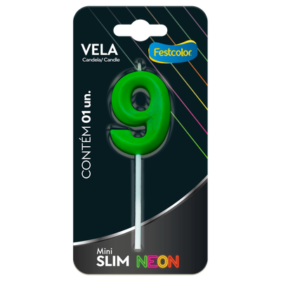 Produto Festcolor - VELA MINI SLIM NEON VERDE N 9