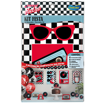 Produto Festcolor - KIT FESTA 24 PEÇAS FESTA RETRO