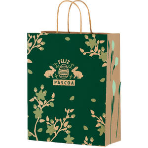SACOLA DE PAPEL P 28X18X9 PASCOA FLORAL VERDE