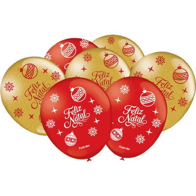Produto Festcolor - BALÃO ESPECIAL VERMELHO DOURADO NATAL CLÁSSICO