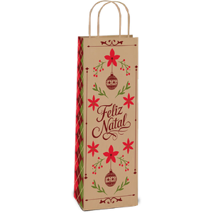 SACOLA KRAFT GARRAFA 34X14X8 NATAL CLÁSSICO