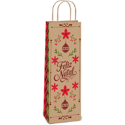 Produto Festcolor - SACOLA KRAFT GARRAFA 34X14X8 NATAL CLÁSSICO
