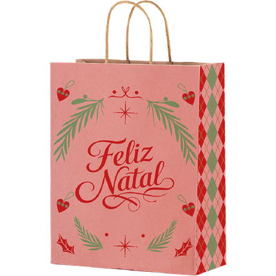 Produto Festcolor - SACOLA DE PAPEL M 29X24X12 NATAL CLÁSSICO ROSA