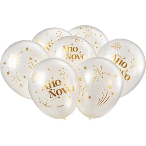 BALÃO ESPECIAL BRANCO ESTAMPADO ANO-NOVO METALLIC