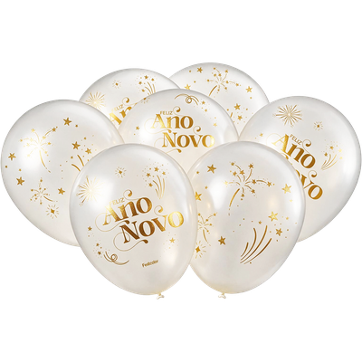 Produto Festcolor - BALÃO ESPECIAL BRANCO ESTAMPADO ANO-NOVO METALLIC