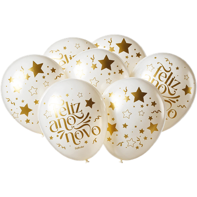 Produto Festcolor - BALÃO ESPECIAL BRANCO DOURADO ANO-NOVO METALLIC