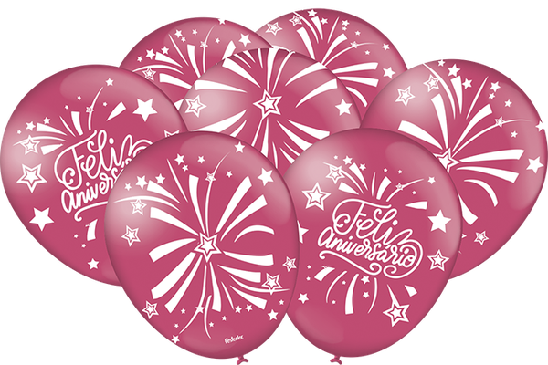 Produto Festcolor - BALÃO DECORADO FELIZ ANIVERSÁRIO ROSA ESCURO