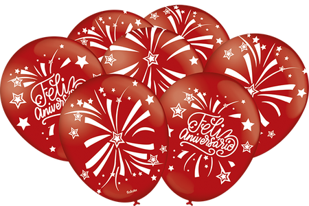 BALÃO DECORADO FELIZ ANIVERSÁRIO VERMELHO