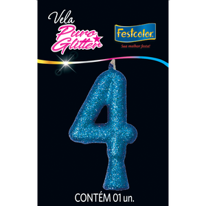 VELA PURO GLITTER AZUL N° 4