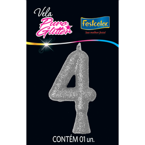 VELA PURO GLITTER PRATA N° 4