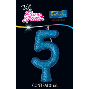 VELA PURO GLITTER AZUL N° 5