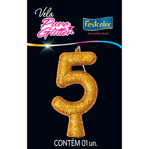 VELA PURO GLITTER DOURADA N° 5