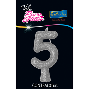 VELA PURO GLITTER PRATA N° 5