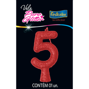 VELA PURO GLITTER VERMELHA N° 5