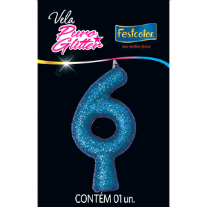 VELA PURO GLITTER AZUL N° 6