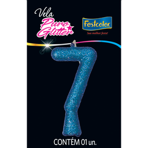 VELA PURO GLITTER AZUL N° 7