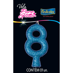 VELA PURO GLITTER AZUL N° 8