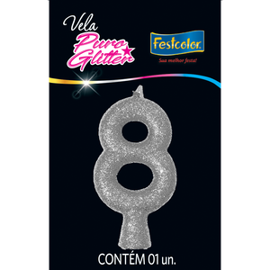 VELA PURO GLITTER PRATA N° 8