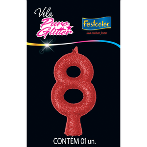 VELA PURO GLITTER VERMELHA N° 8